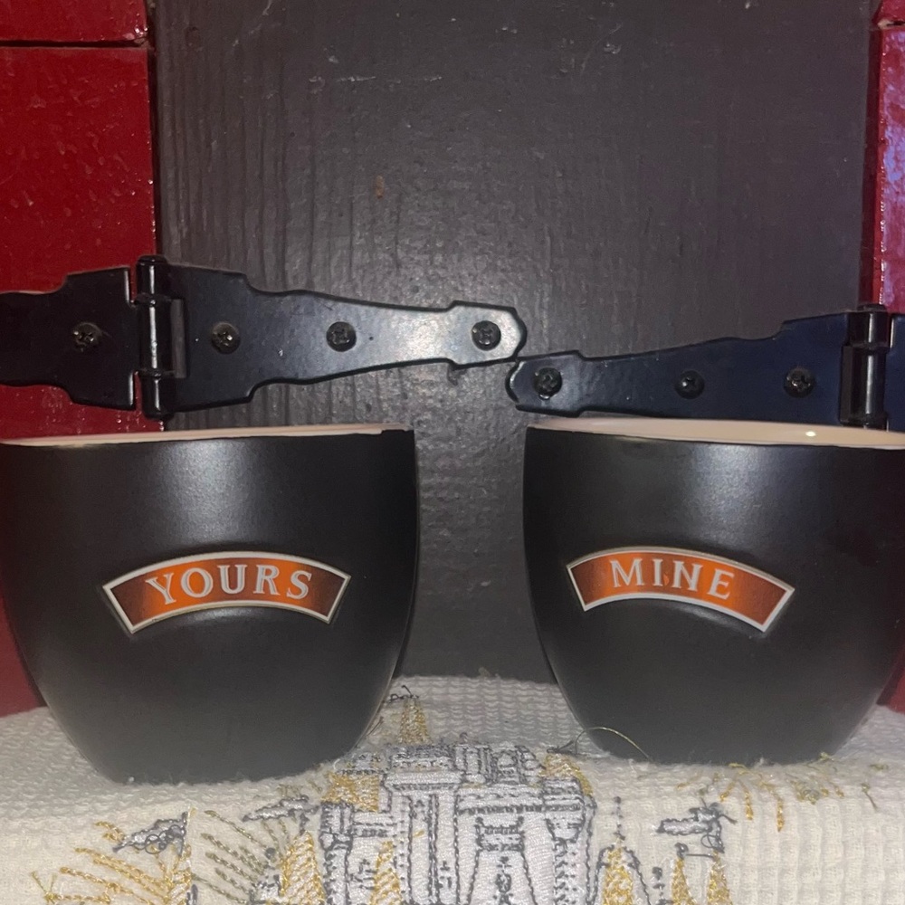 Bailey’s Irish cream liquor… rare holiday mugs, that say Yours' and 'Mine'